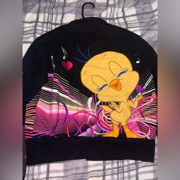 Vintage Jeff Hamilton Tweety Bird Jacket Size Youth M Racing Bomber Embroider - Picture 5 of 9
